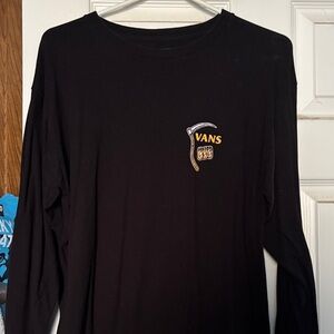 Vans Black Long-Sleeve Crewneck Tee with Yellow Logo Graphic